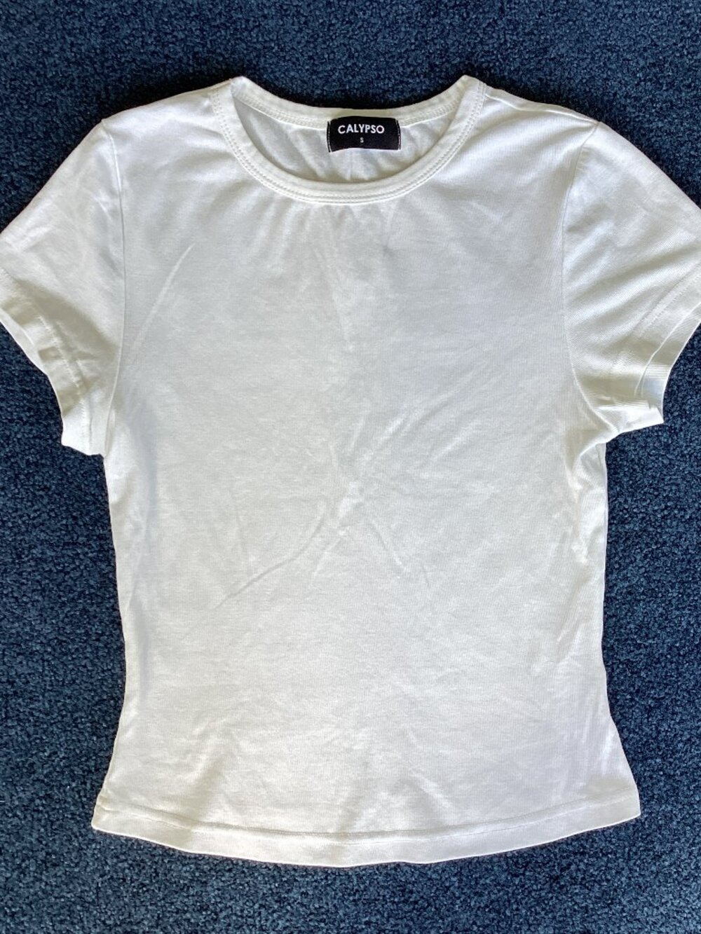 Calypso White Round Neck Cropped Capped Sleeve T-shirt - Small